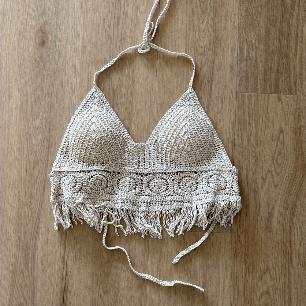 Elegant Cream Crochet Crop Top